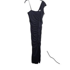 Onyx Nite Womens 4 Black Chiffon One Shoulder Long Ruffled Ruched Formal Dress